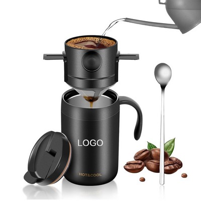 16oz Stainless Steel Camping Coffee Maker Pour Over Set with Filter and Spoon